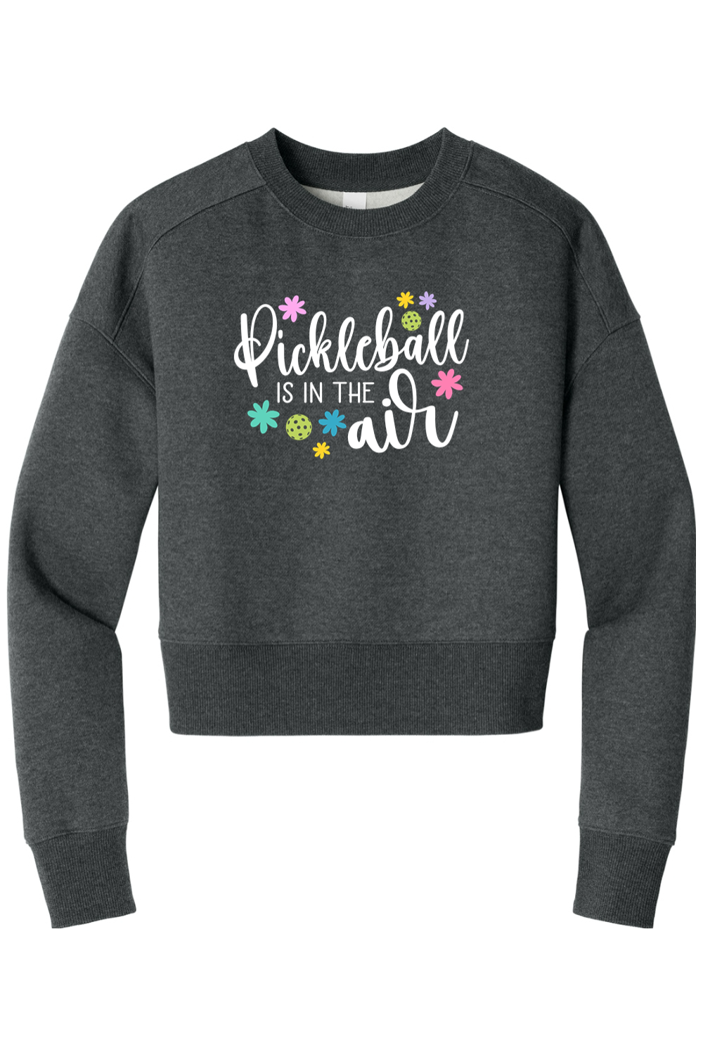 District Women’s Perfect Weight Fleece Cropped Crew Heathered Charcoal