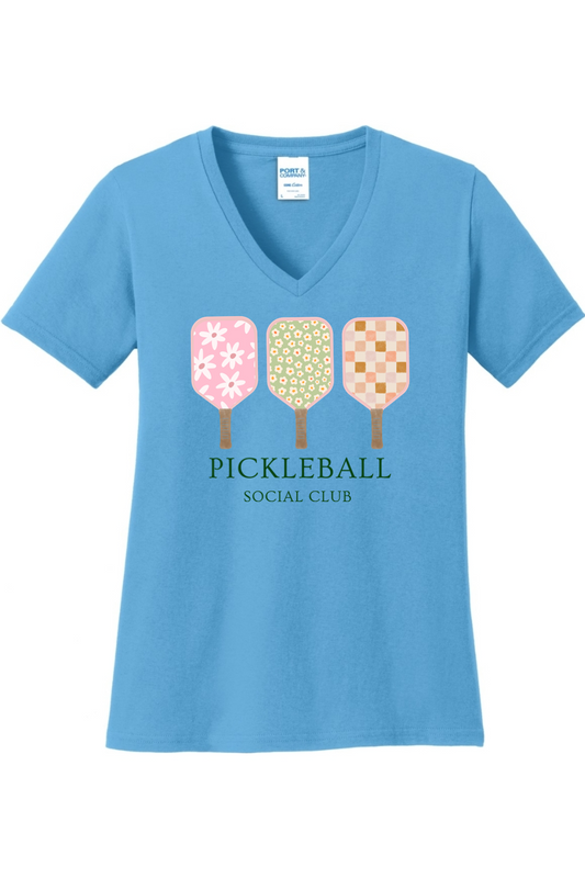 Port & Company Ladies Core Cotton V-Neck Tee Aquatic Blue