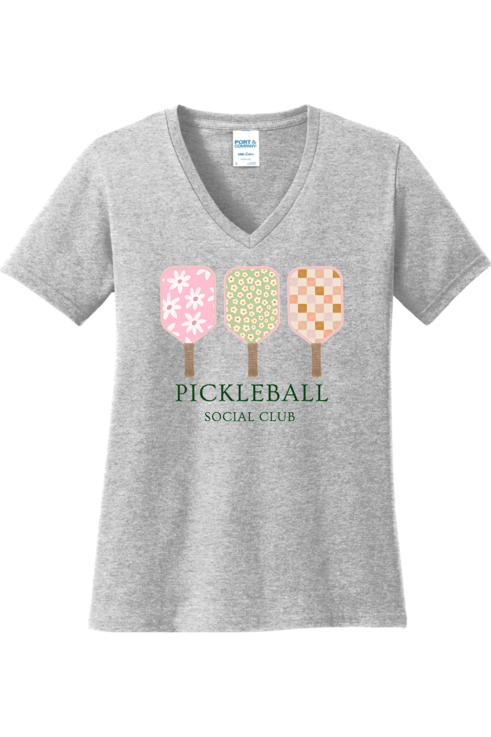 Port & Company Ladies Core Cotton V-Neck Tee Ash