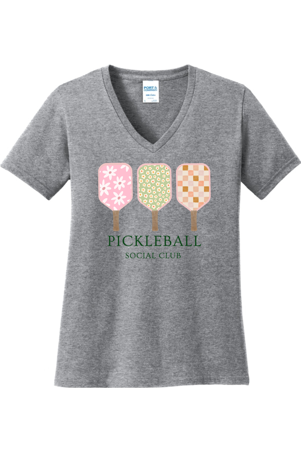 Port & Company Ladies Core Cotton V-Neck Tee Athletic Heather