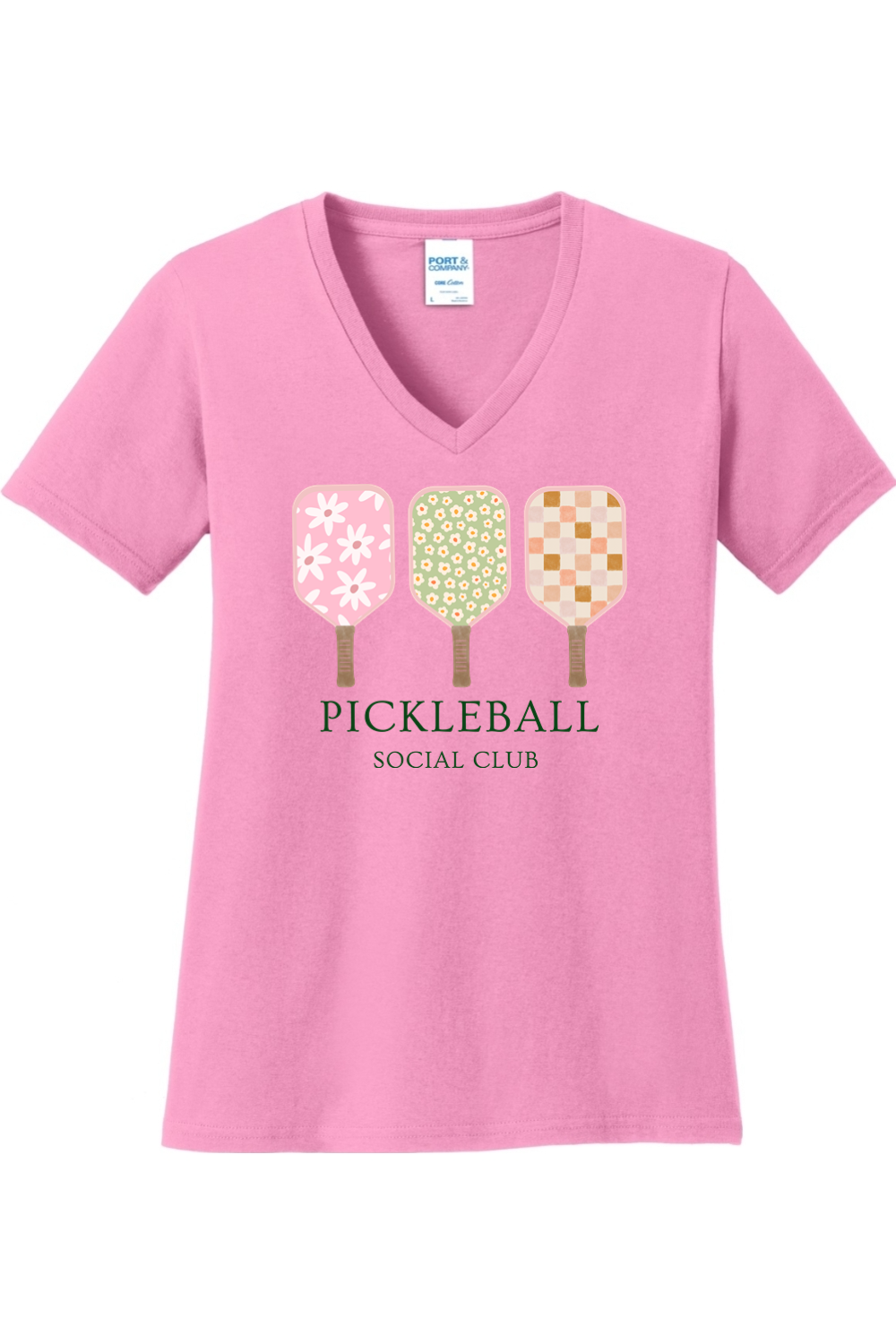 Port & Company Ladies Core Cotton V-Neck Tee Candy Pink