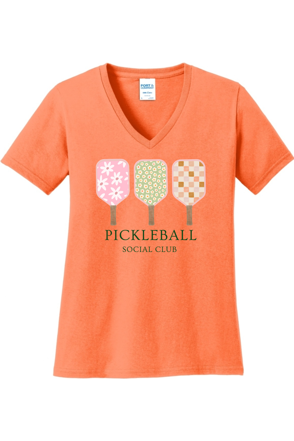 Port & Company Ladies Core Cotton V-Neck Tee Neon Orange