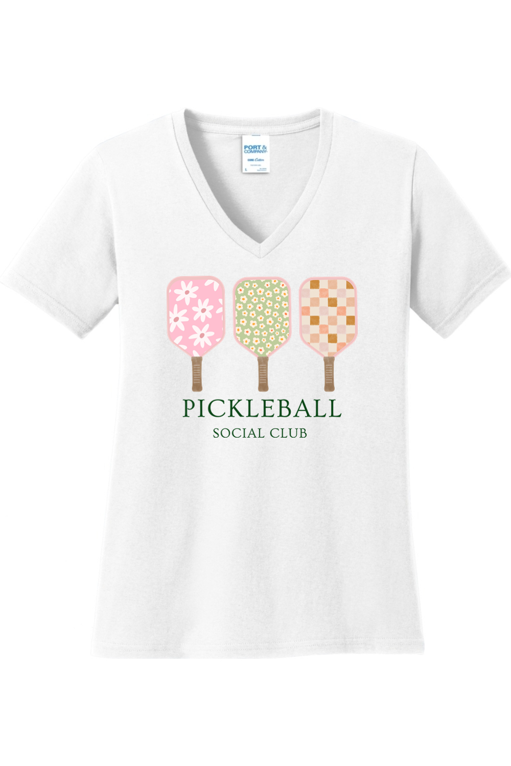 Port & Company Ladies Core Cotton V-Neck Tee White