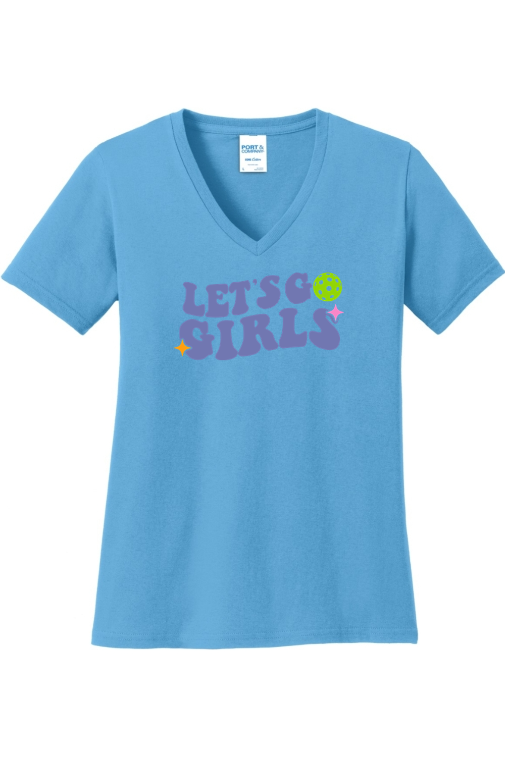 Port & Company Ladies Core Cotton V-Neck Tee Aquatic Blue