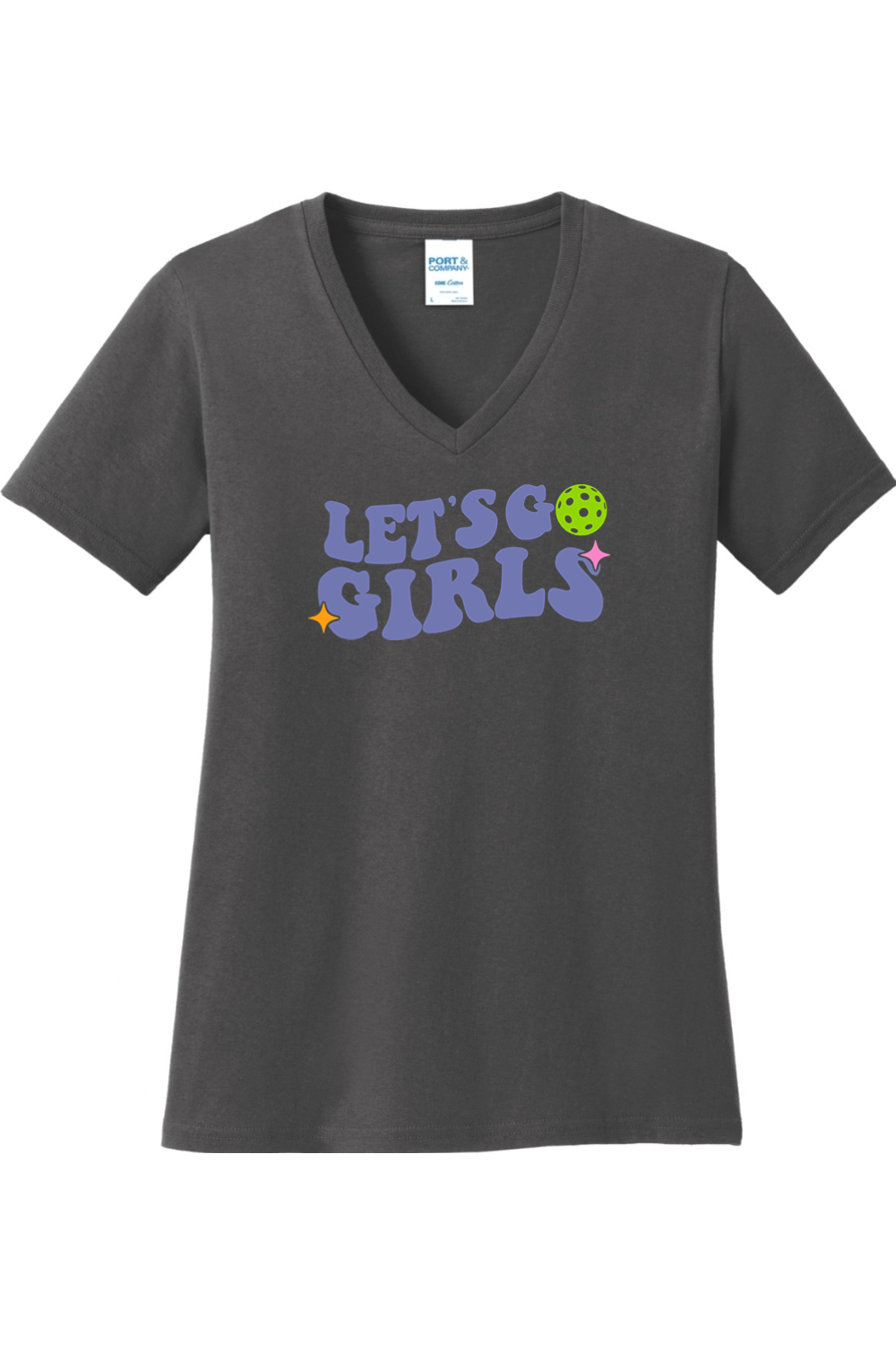 Port & Company Ladies Core Cotton V-Neck Tee Charcoal