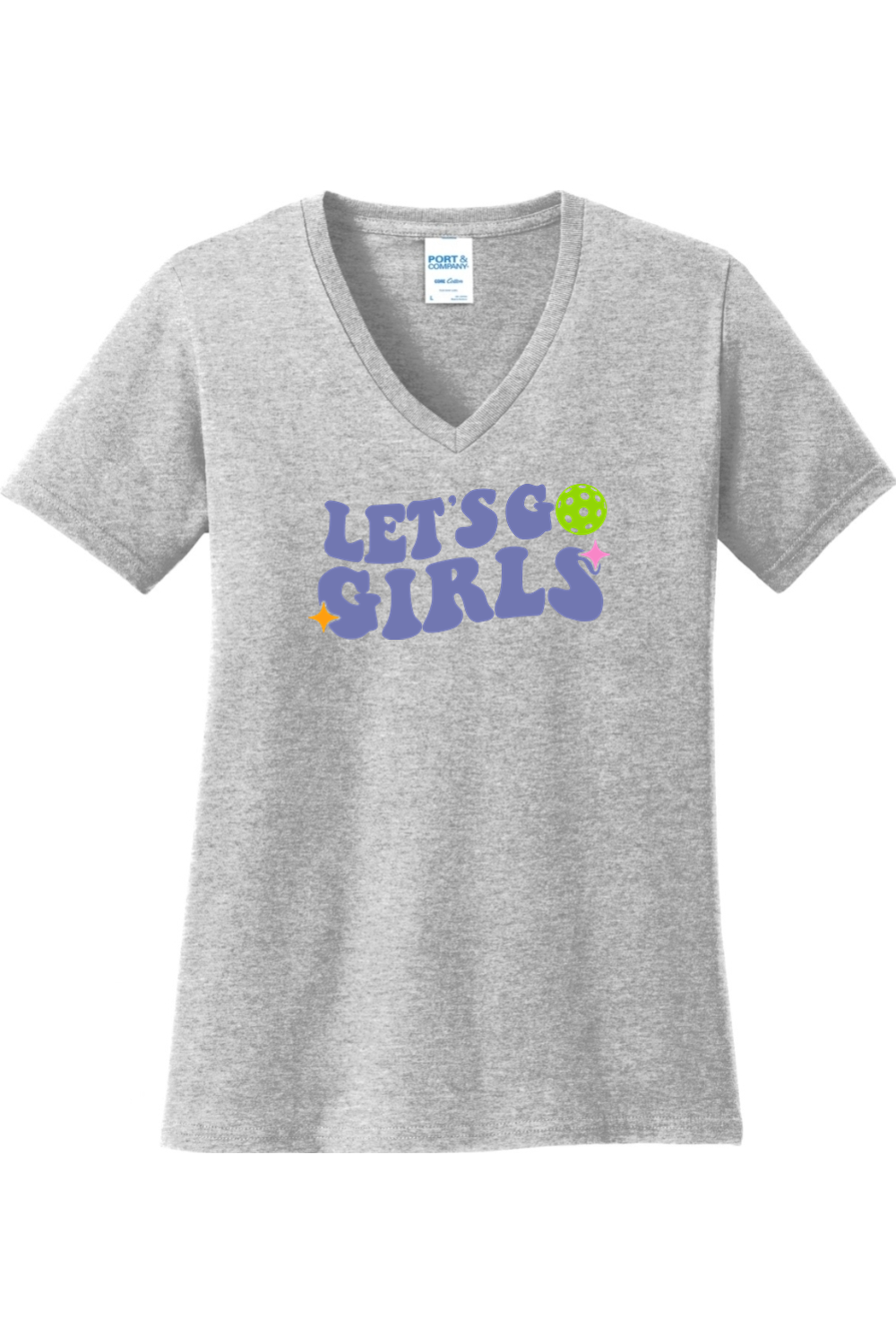 Port & Company Ladies Core Cotton V-Neck Tee Ash