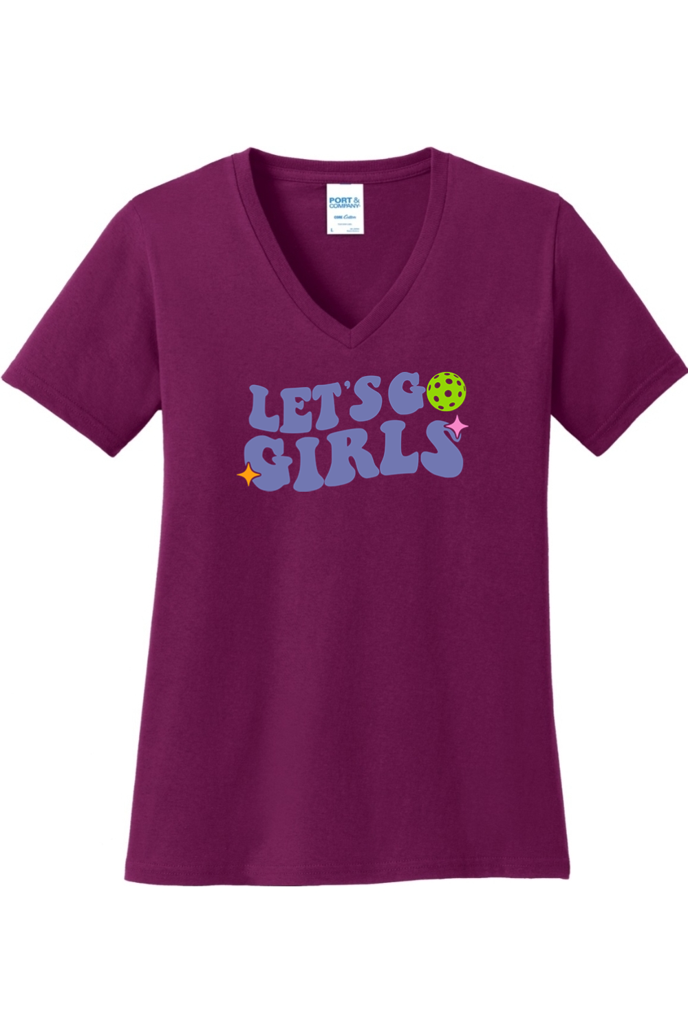 Port & Company Ladies Core Cotton V-Neck Tee Raspberry