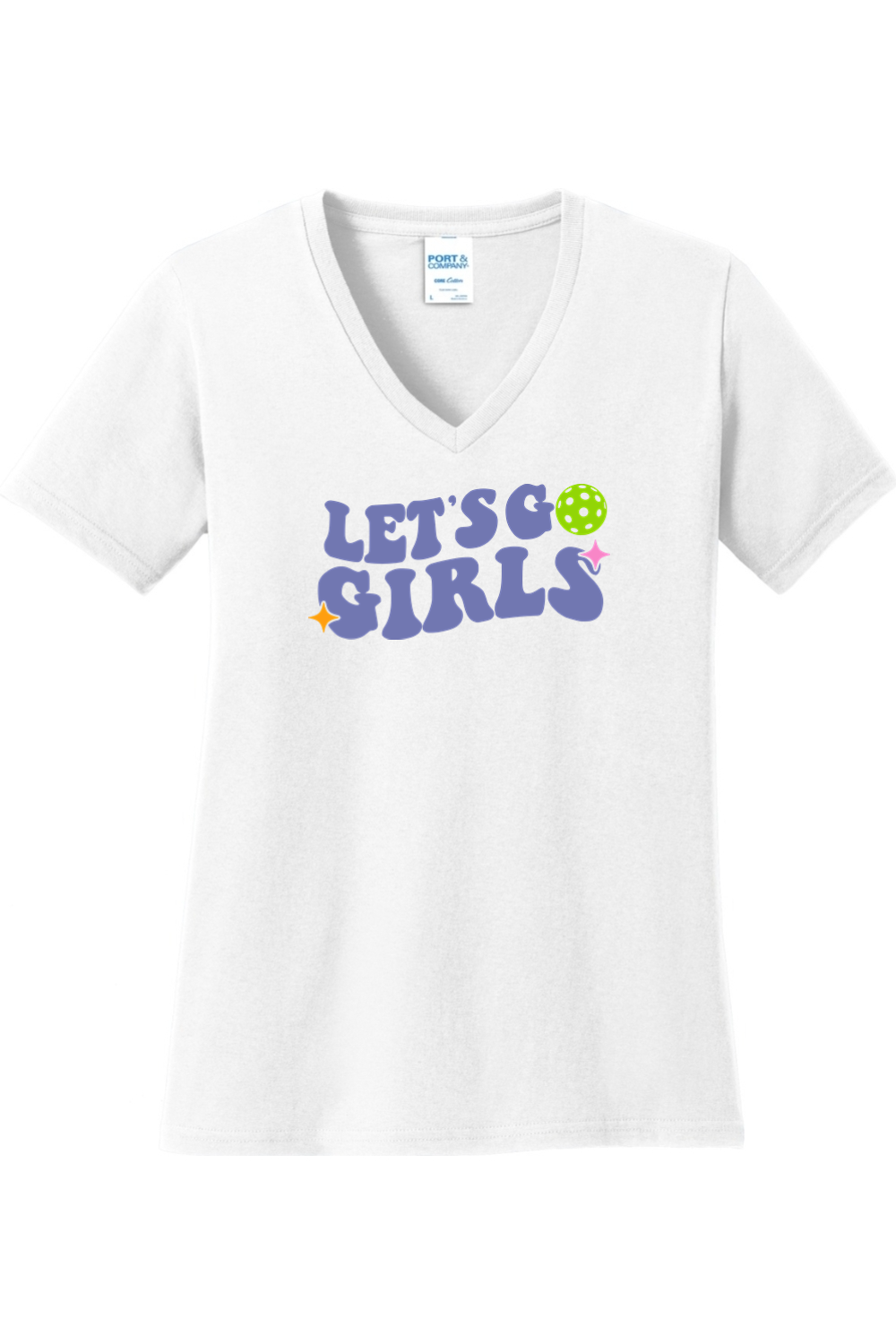 Port & Company Ladies Core Cotton V-Neck Tee White